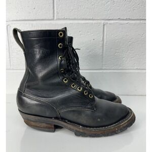Vtg Whites Boots Spokane Black Leather Handmade Logger‎ Packer Work Boot / 7.5 D